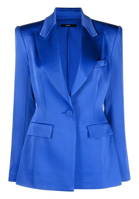 Blue single-breasted satin blazer - women